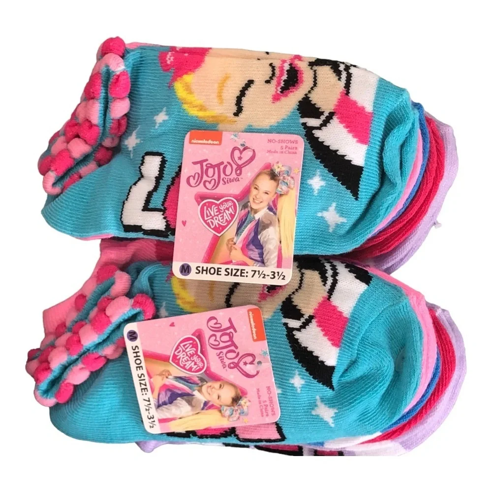 Jojo Siwa pom pom multi no show socks size medium (fits shoe 7.5-3.5) 5pairs new